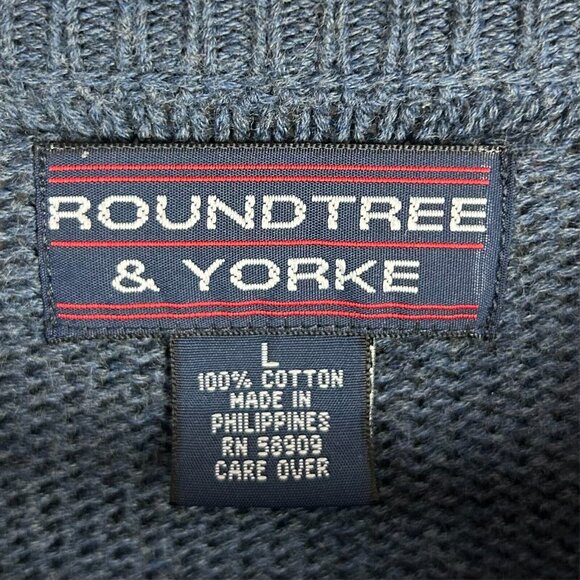 Roundtree & Yorke Chunky Blue Knit Sweater Large Checkered Cosby Grandpa 90s - Picture 5 of 6